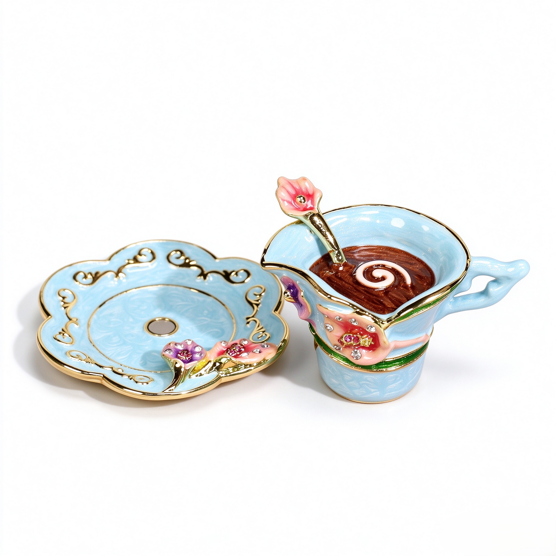 Enamel Coffee Cup Shaped Jewelry Box, Miniature Realistic Coffee Mug Trinket Box Decorative Ornament