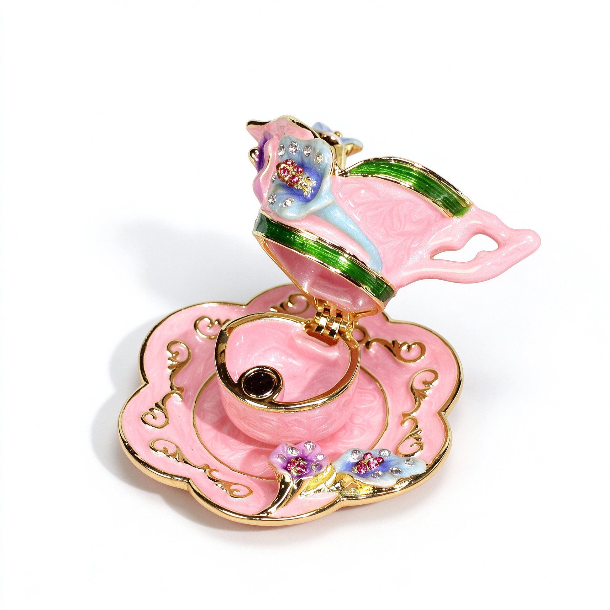 Enamel Coffee Cup Shaped Jewelry Box, Miniature Realistic Coffee Mug Trinket Box Decorative Ornament