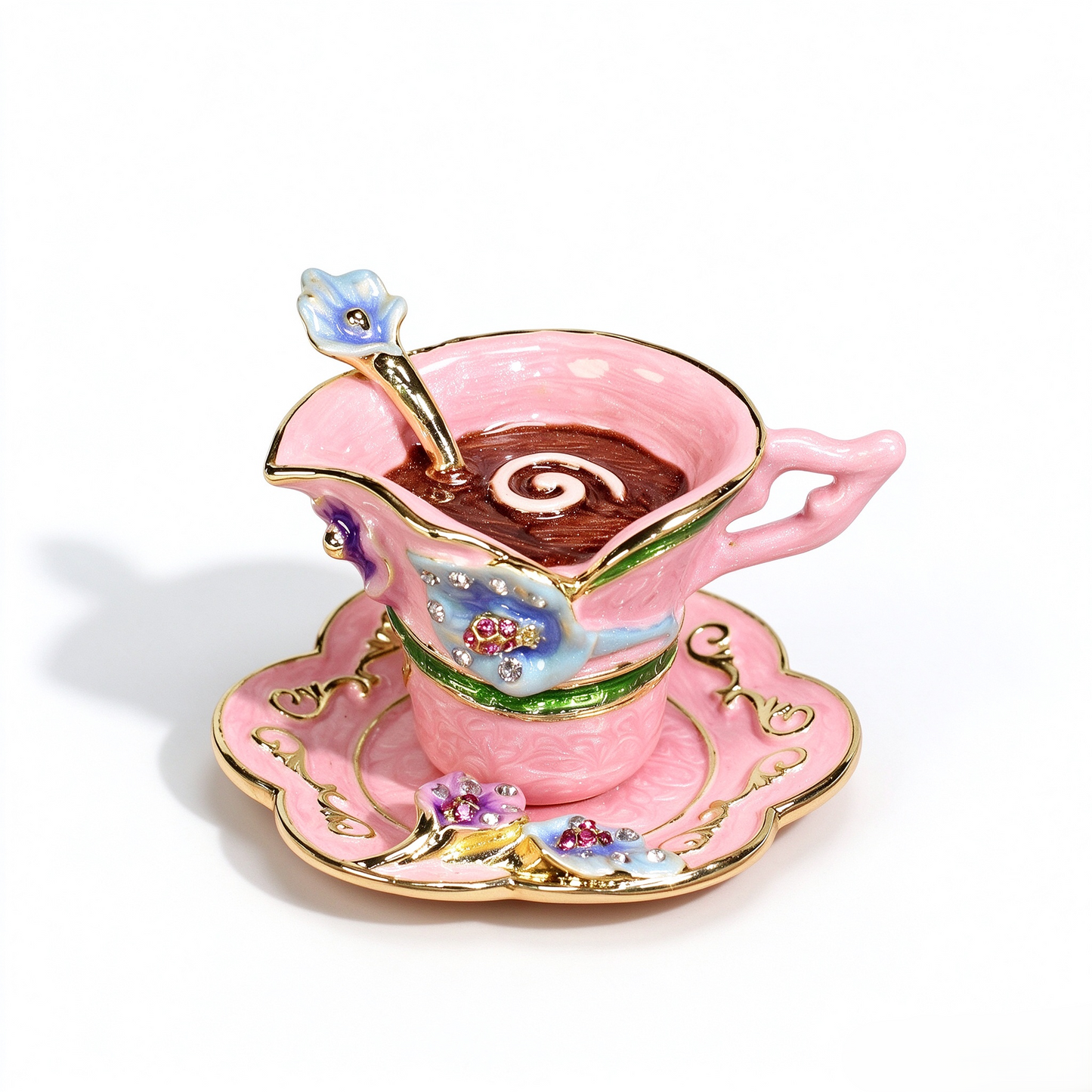 Enamel Coffee Cup Shaped Jewelry Box, Miniature Realistic Coffee Mug Trinket Box Decorative Ornament