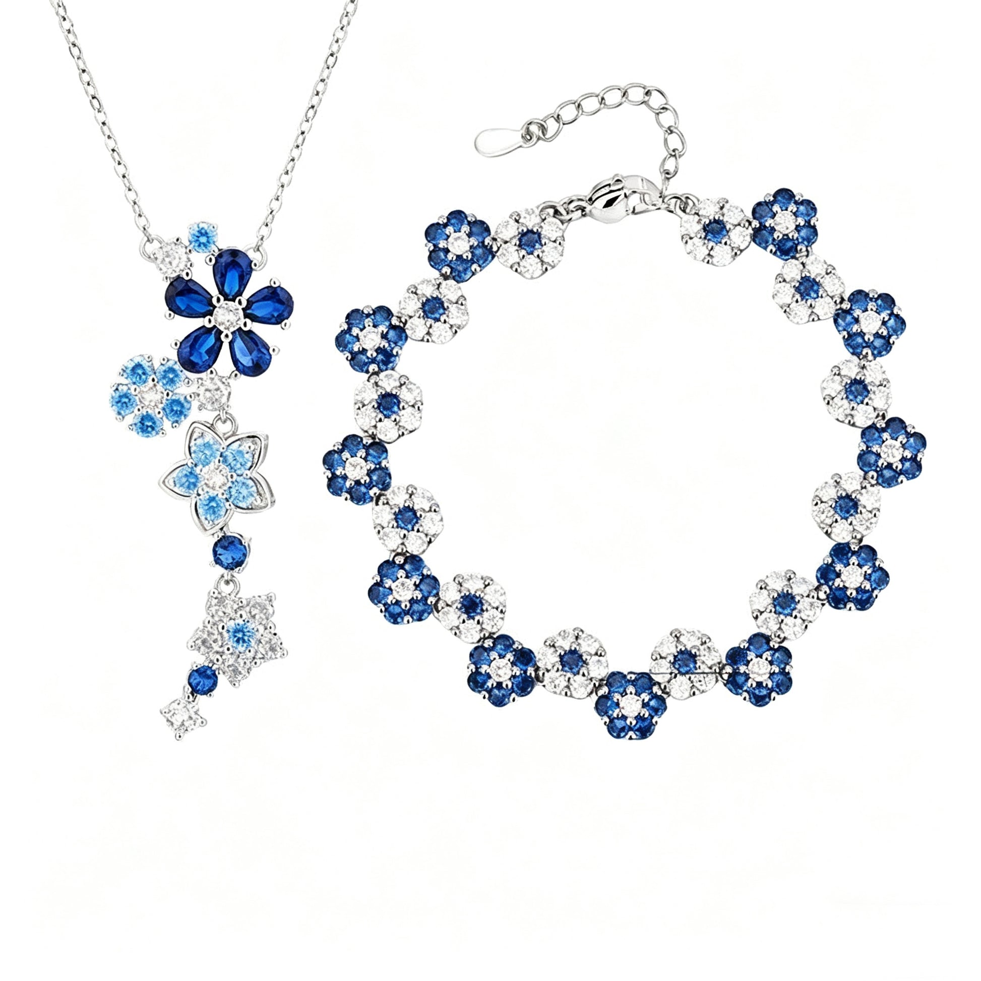 Blue Spiked Crystal Flower Bracelet / Necklaces