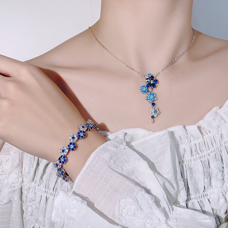 Blue Spiked Crystal Flower Bracelet / Necklaces