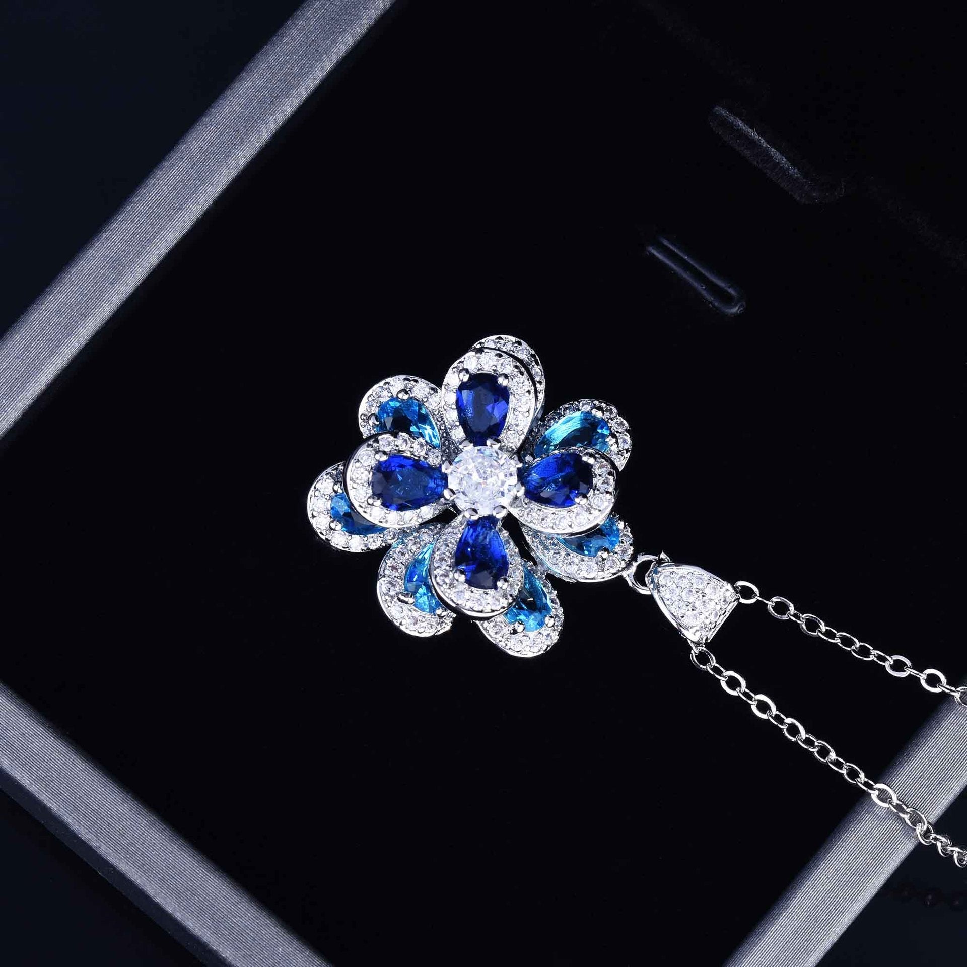 Zircon Flower Silver Needle Earrings Camellia Necklace Bracelet Ring