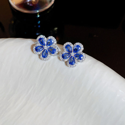 Zircon Flower Silver Needle Earrings Camellia Necklace Bracelet Ring