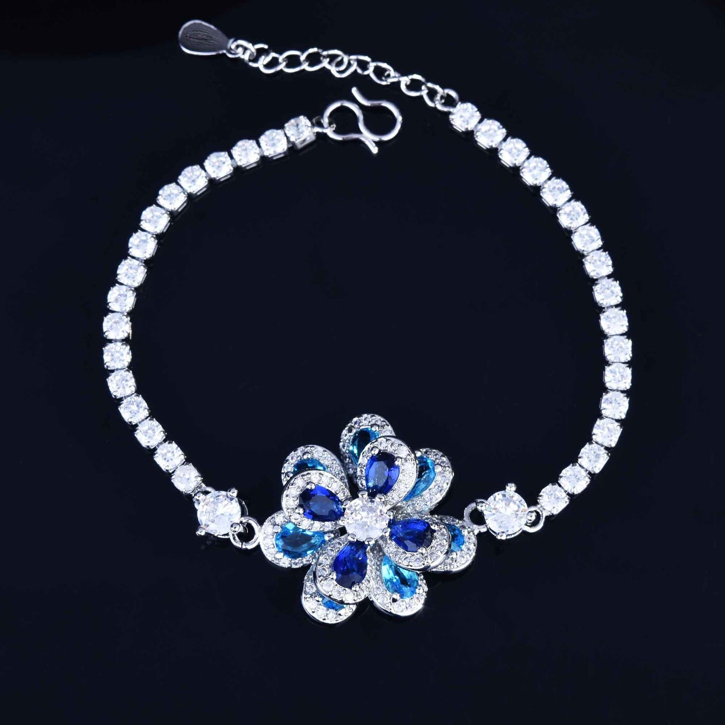 Zircon Flower Silver Needle Earrings Camellia Necklace Bracelet Ring