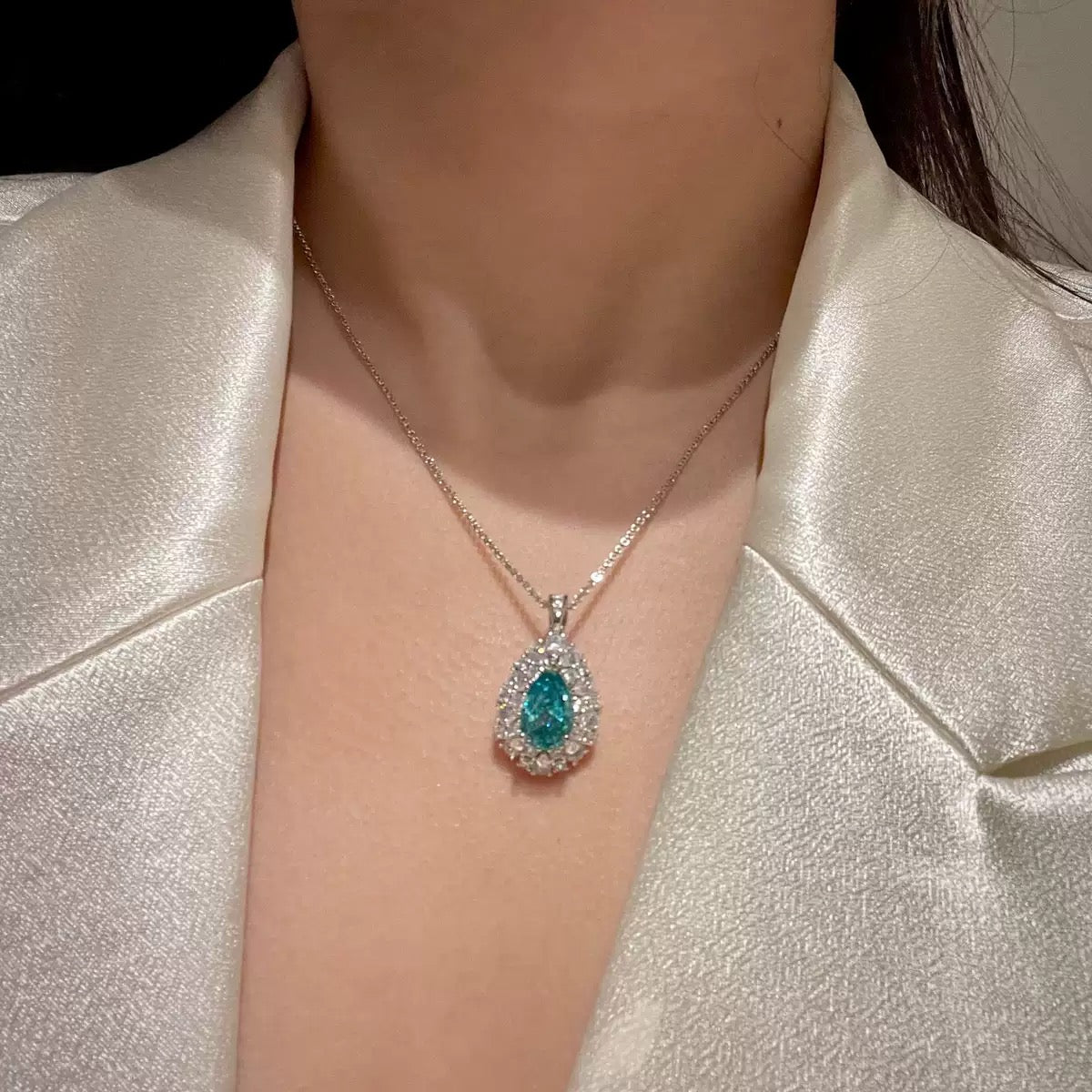 Blue / Green Shaped Paraiba-Inspired Necklace / Ring