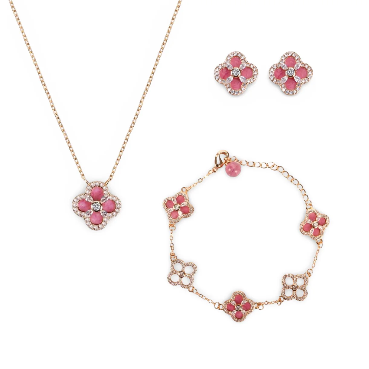 Peach Pink Gold Sakura Set（necklace/bracelet/earing/）