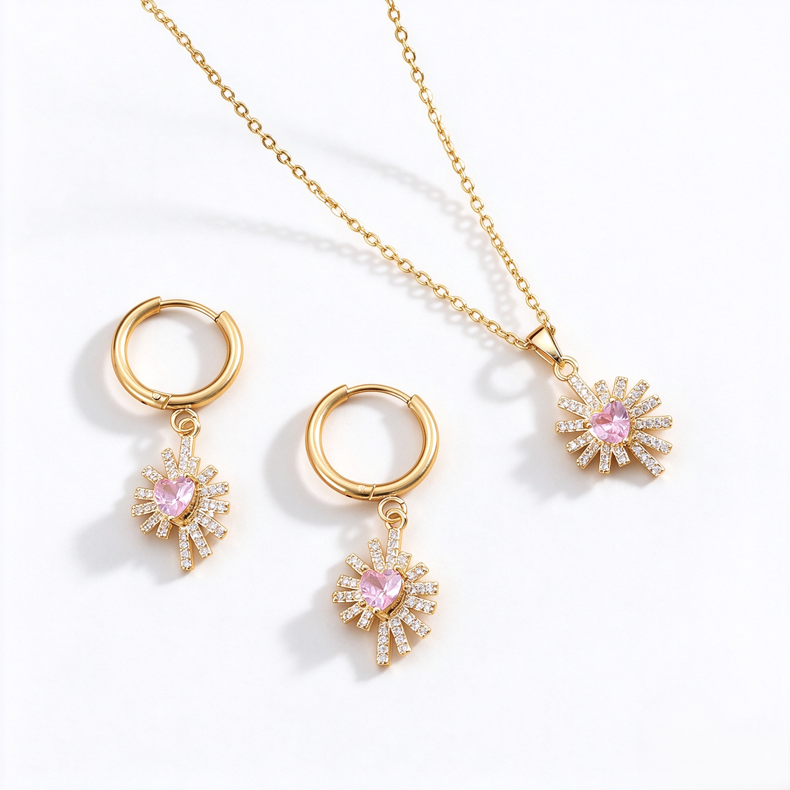 Heart Sun Necklace / Earrings / Set