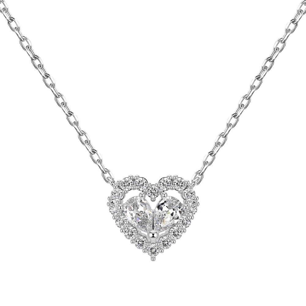 S925 Silver Pink Heart Hollow -Necklace / Ring / Earrings / Set