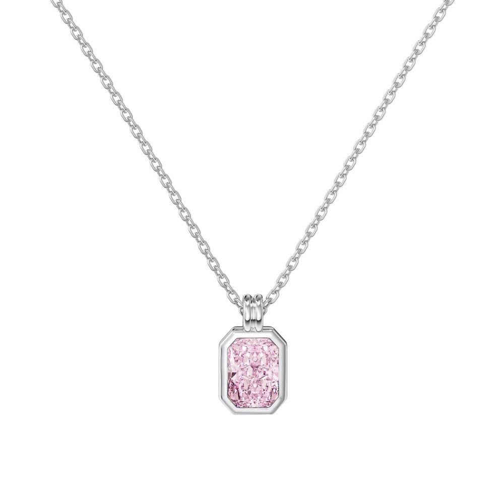 925Silver Sparkling Forest-Style Pink Heart Necklace