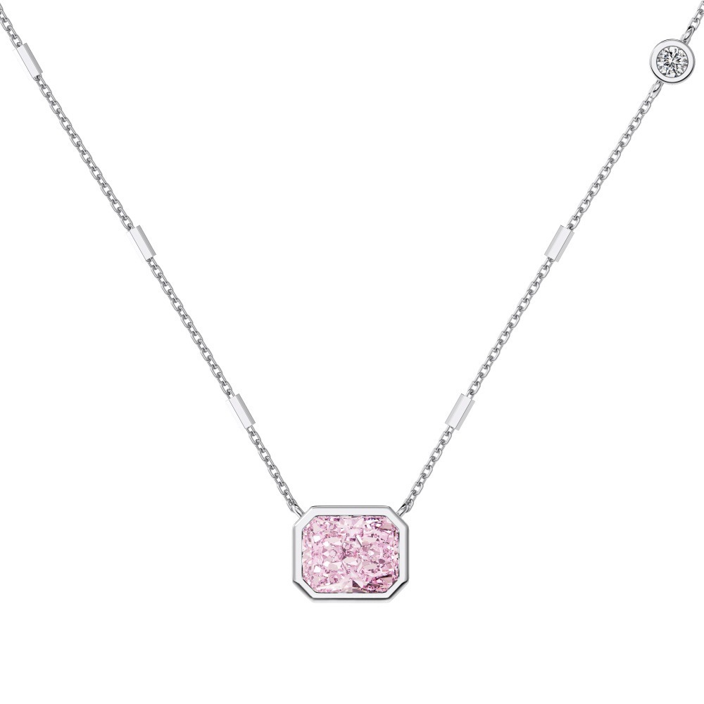 925Silver Sparkling Forest-Style Pink Heart Necklace