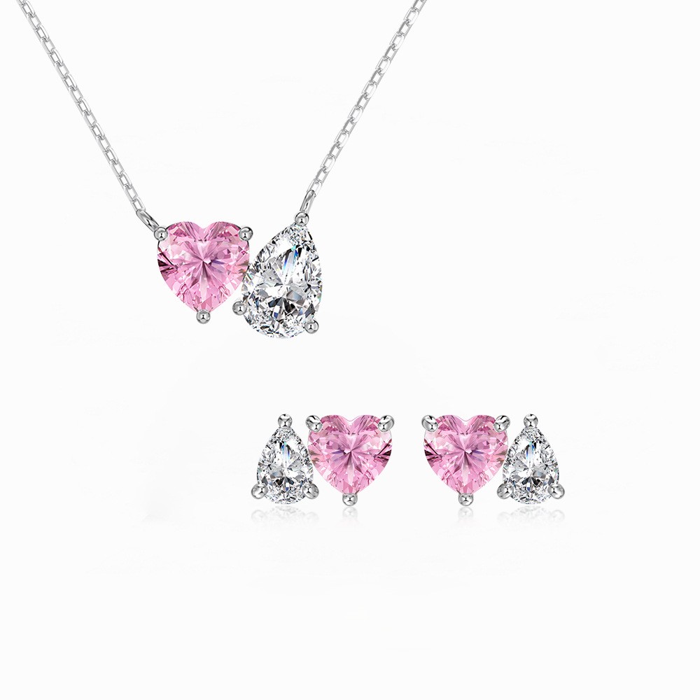 S925 Silver Heart & Water Drop -necklace/earrings·
