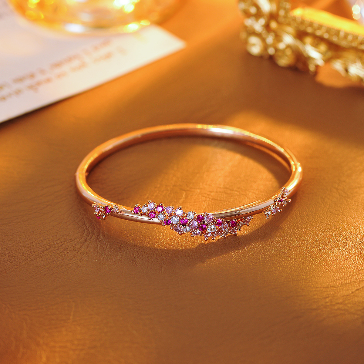 Peach Pink Diamond Flower Wrapped Zircon Bracelet