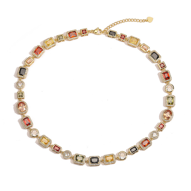 Geometric Inlaid Colored Diamonds -【Bracelet/Necklace】