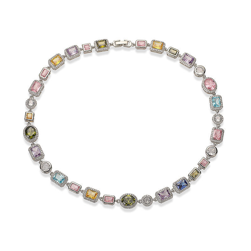 Geometric Inlaid Colored Diamonds -【Bracelet/Necklace】