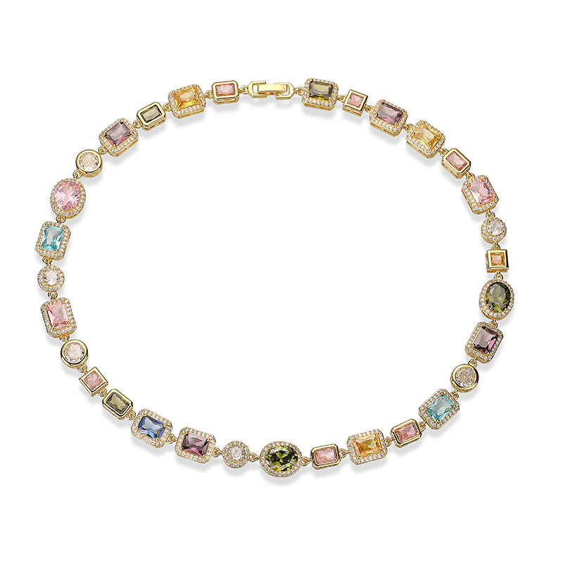 Geometric Inlaid Colored Diamonds -【Bracelet/Necklace】