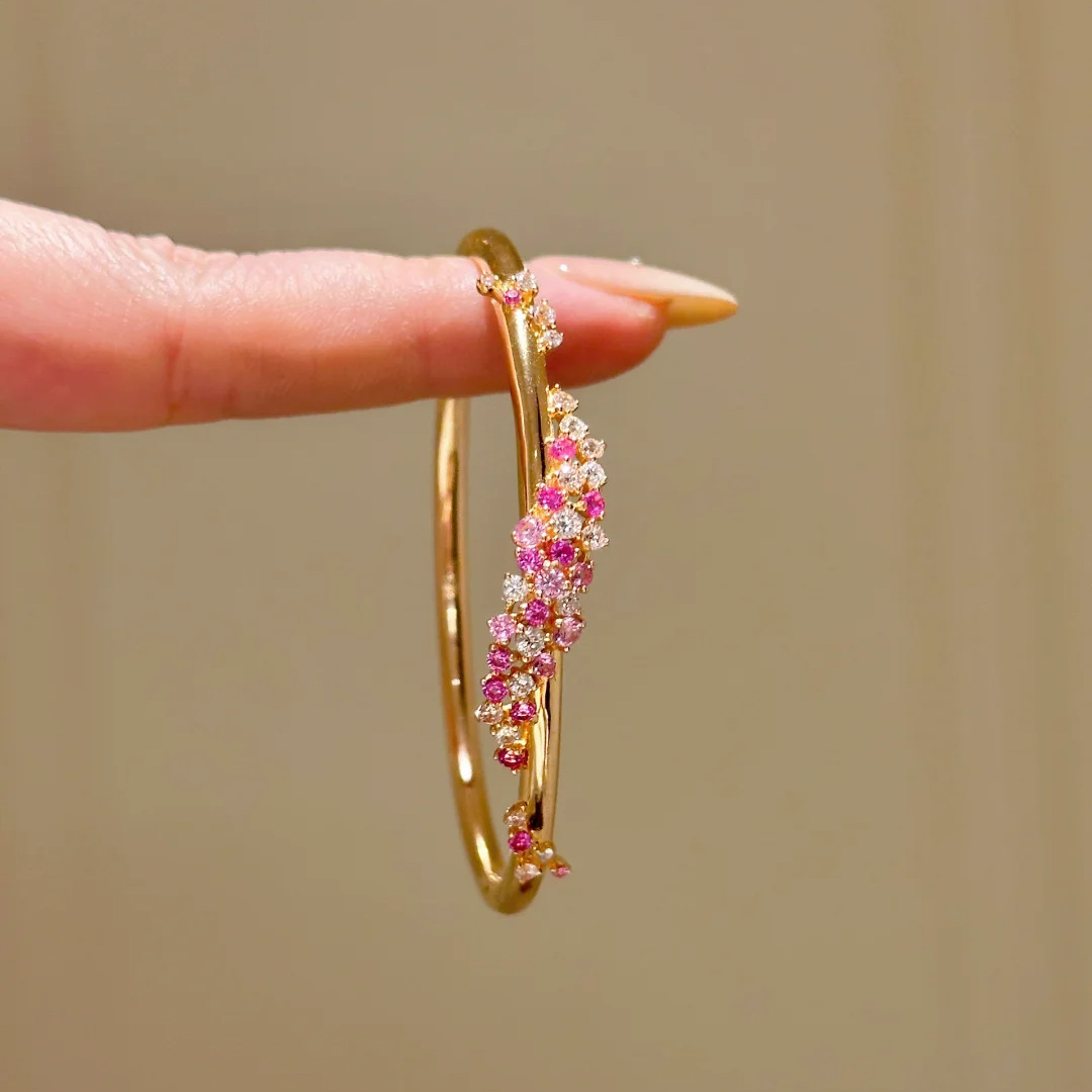 Peach Pink Diamond Flower Wrapped Zircon Bracelet