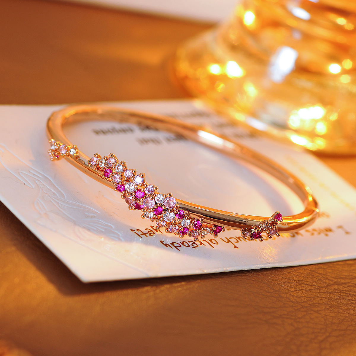 Peach Pink Diamond Flower Wrapped Zircon Bracelet