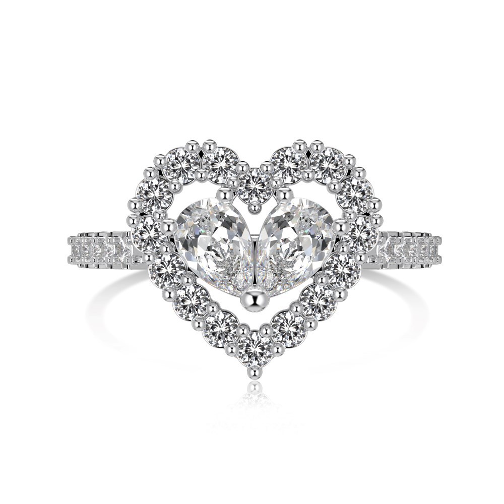 S925 Silver Pink Heart Hollow -Necklace / Ring / Earrings / Set