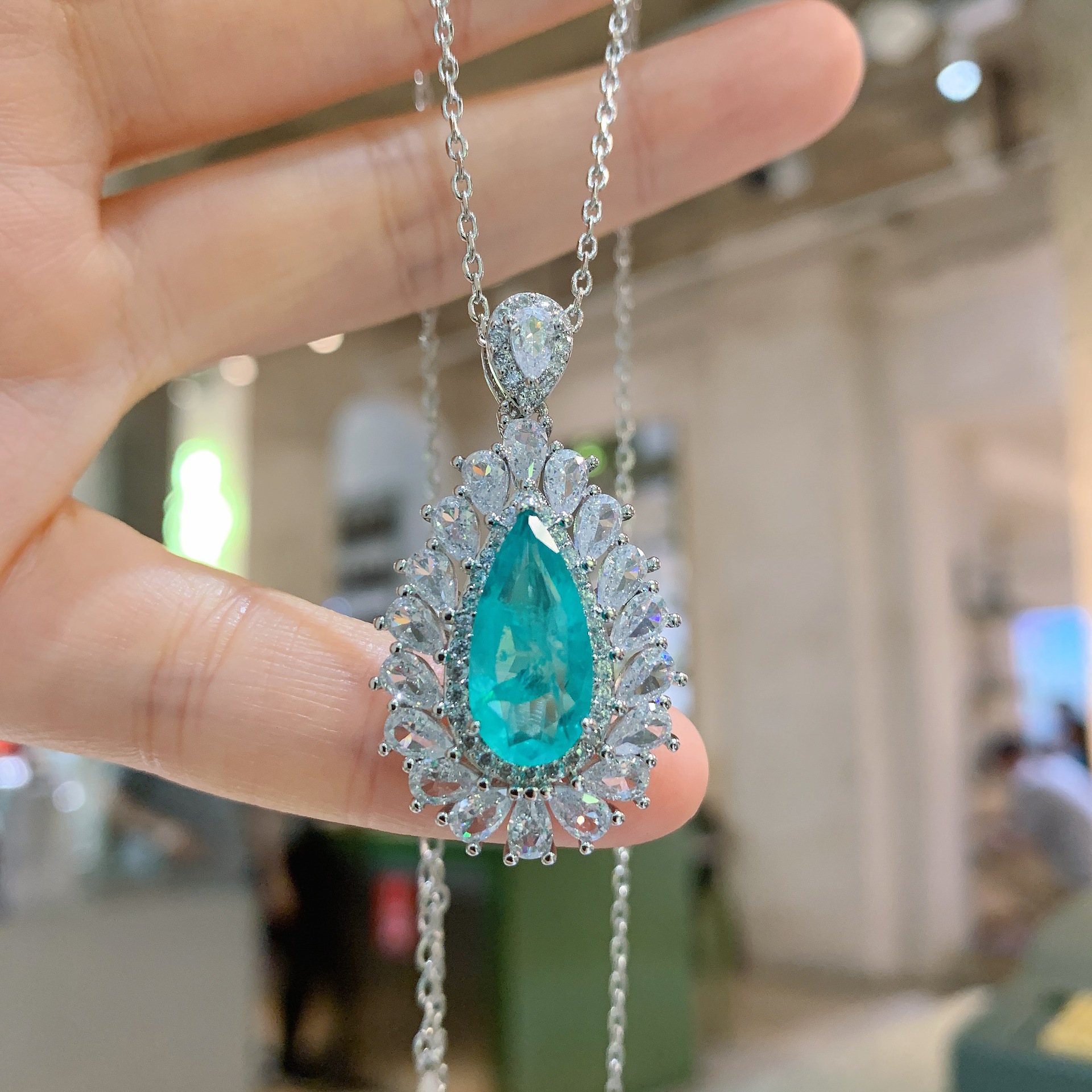 Blue / Green Shaped Paraiba-Inspired Necklace / Ring