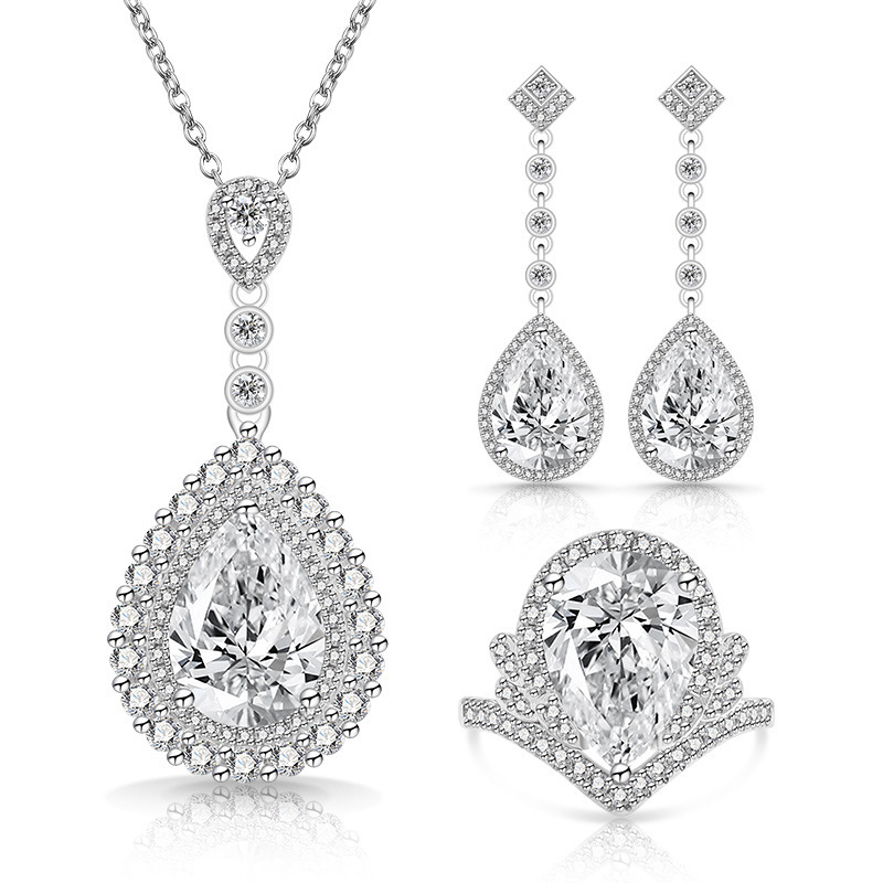 4.6ct Drop-Shaped Cubic Zirconia Necklace / Ring / Earrings / Set