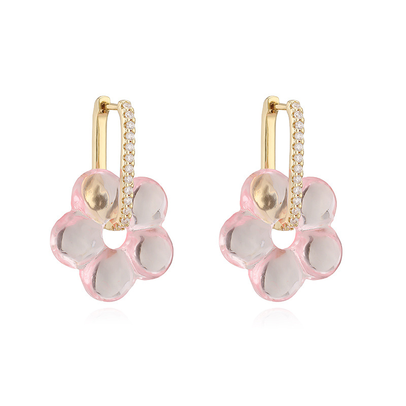 Zircon & Glass Five-Petal Flower Earrings