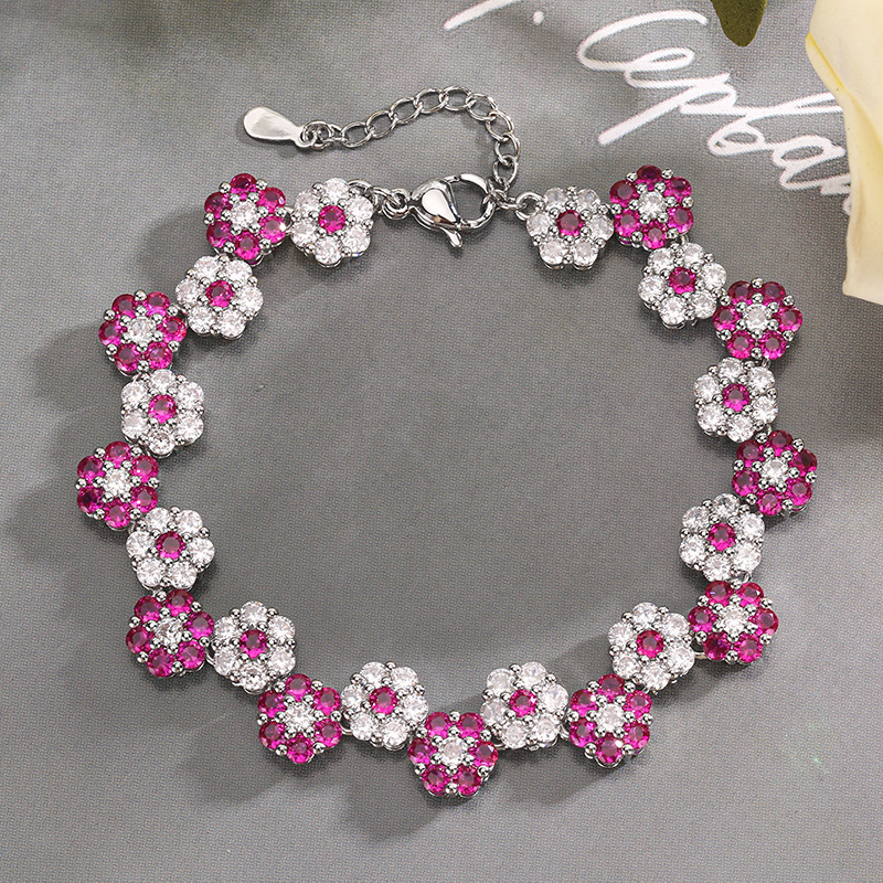Pink Spiked Crystal Flower Bracelet / Necklaces