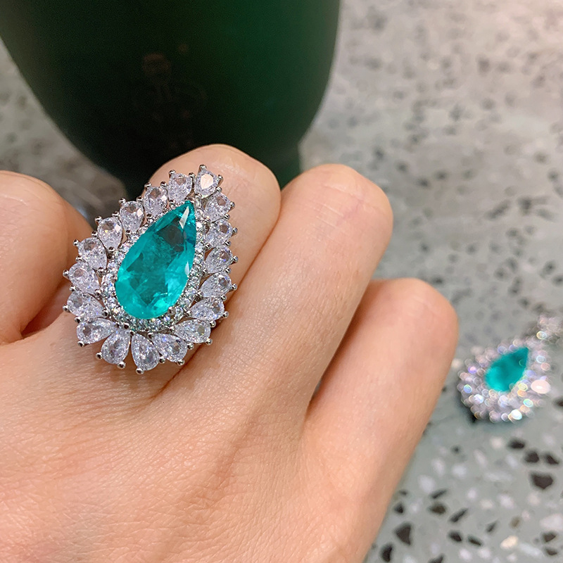 Blue / Green Shaped Paraiba-Inspired Necklace / Ring