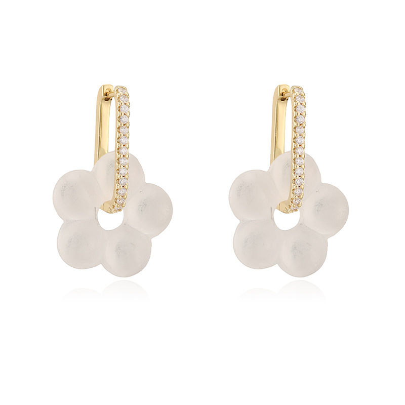 Zircon & Glass Five-Petal Flower Earrings