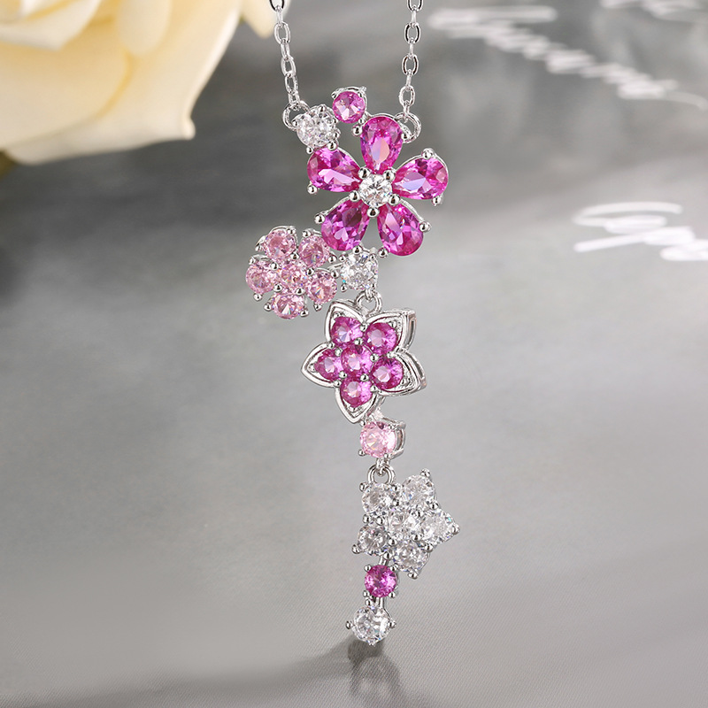 Pink Spiked Crystal Flower Bracelet / Necklaces