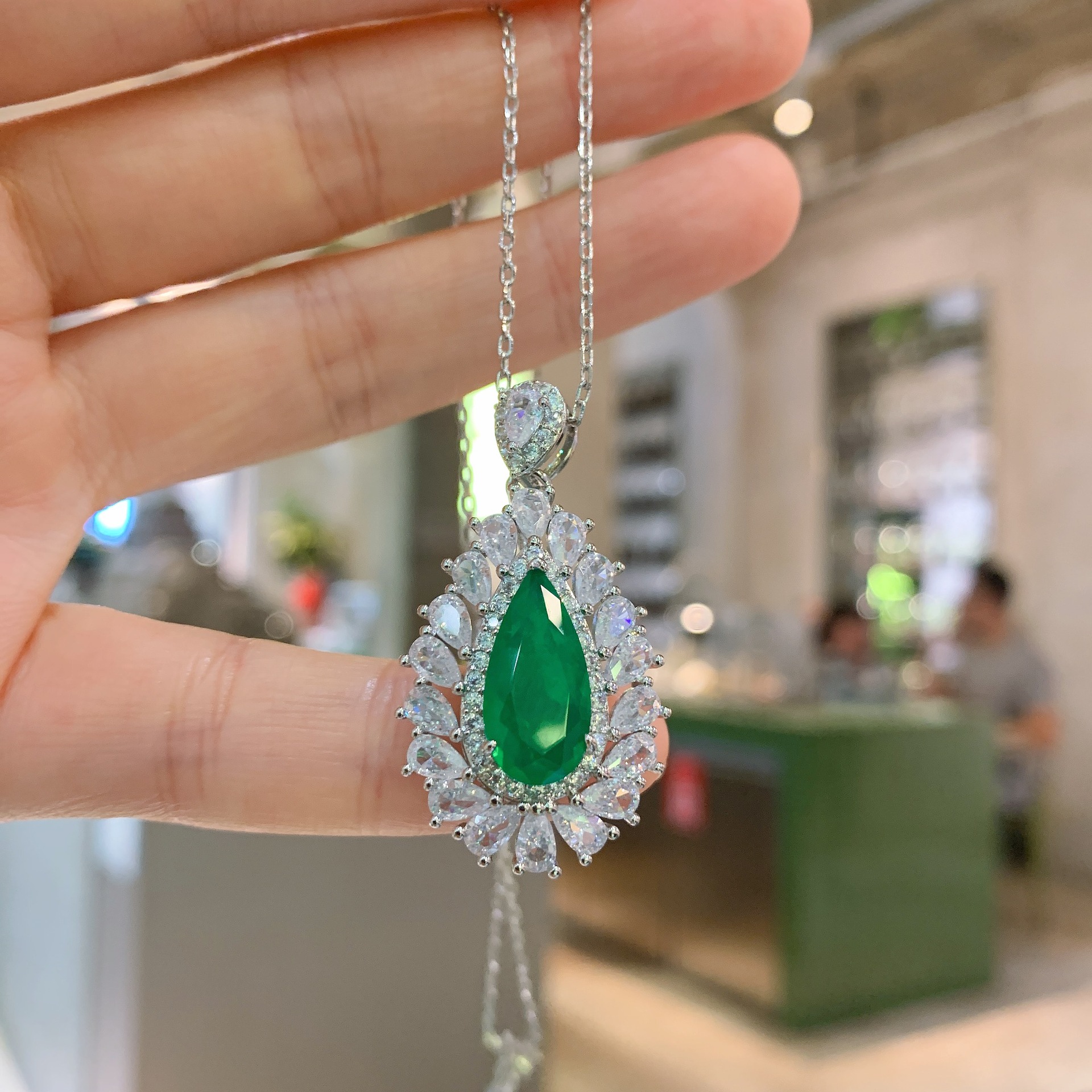 Blue / Green Shaped Paraiba-Inspired Necklace / Ring