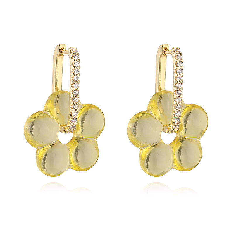 Zircon & Glass Five-Petal Flower Earrings