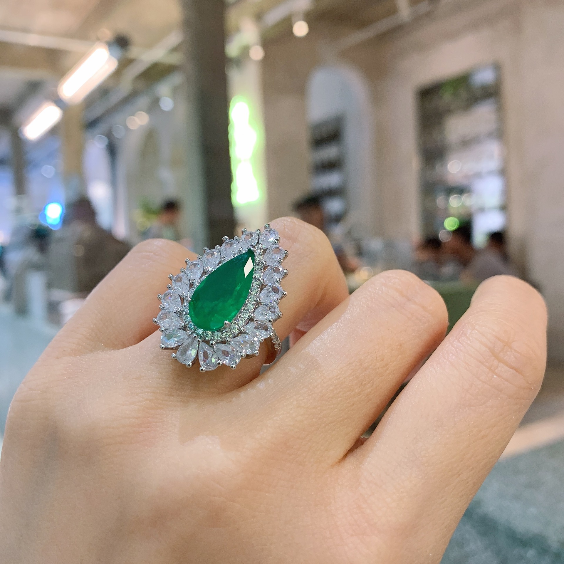 Blue / Green Shaped Paraiba-Inspired Necklace / Ring