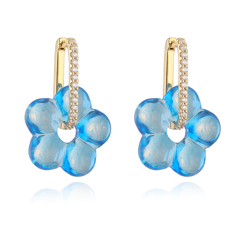 Zircon & Glass Five-Petal Flower Earrings