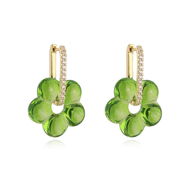Zircon & Glass Five-Petal Flower Earrings