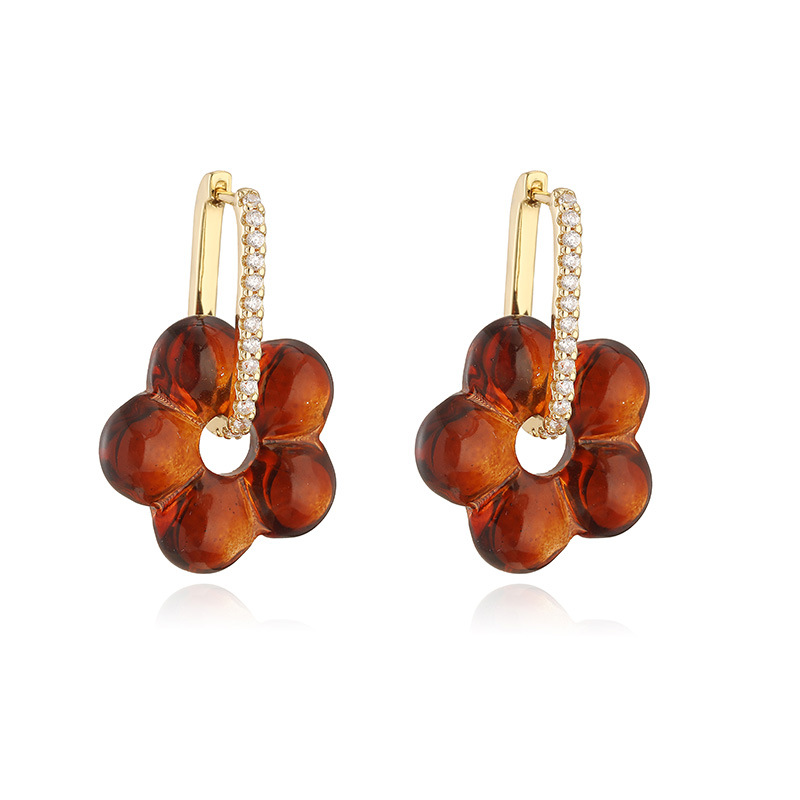 Zircon & Glass Five-Petal Flower Earrings