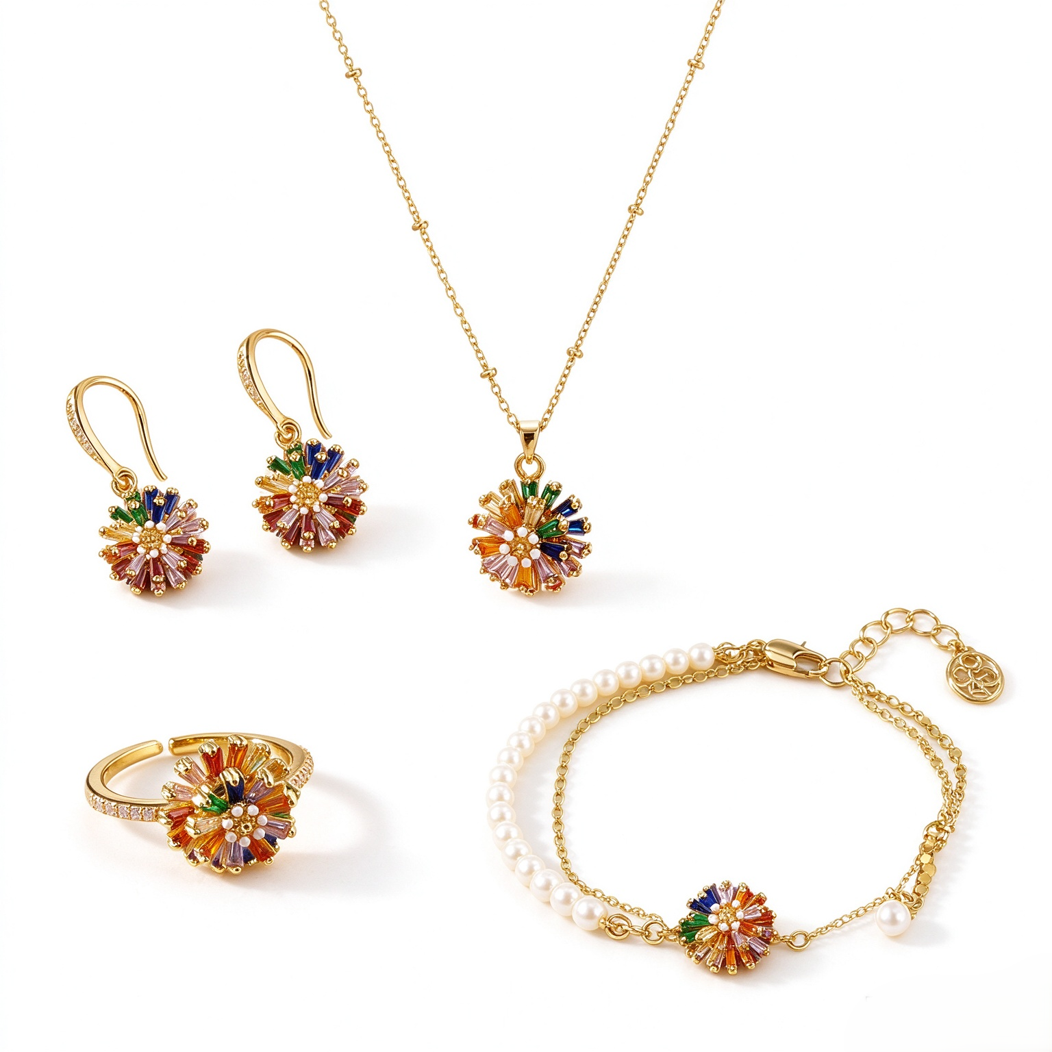Rainbow Daisy Bracelet / Necklace / Ring / Earrings / Set
