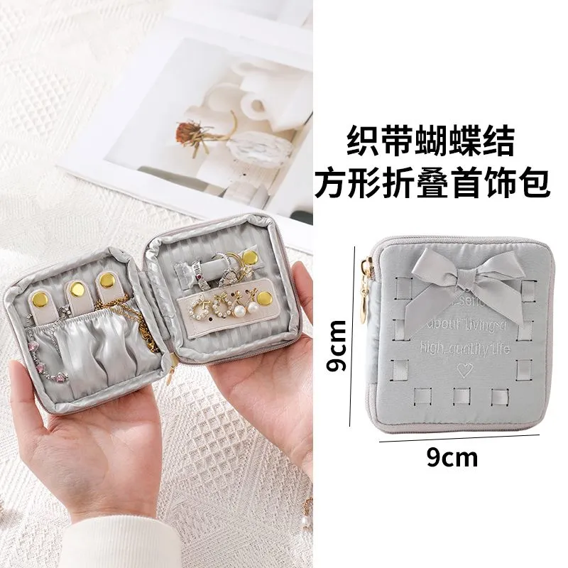 Ribbon Bow Square Foldable Jewelry Storage Pouch