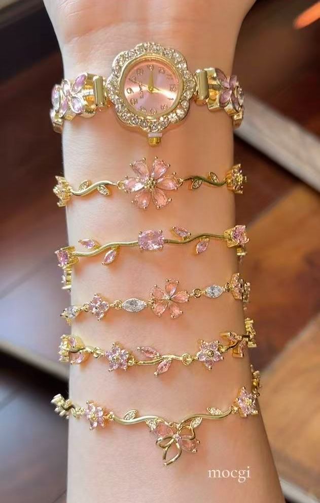 Same as viral video | Set Brand Founder Creative Jewelry - gold pink bracelet bundle