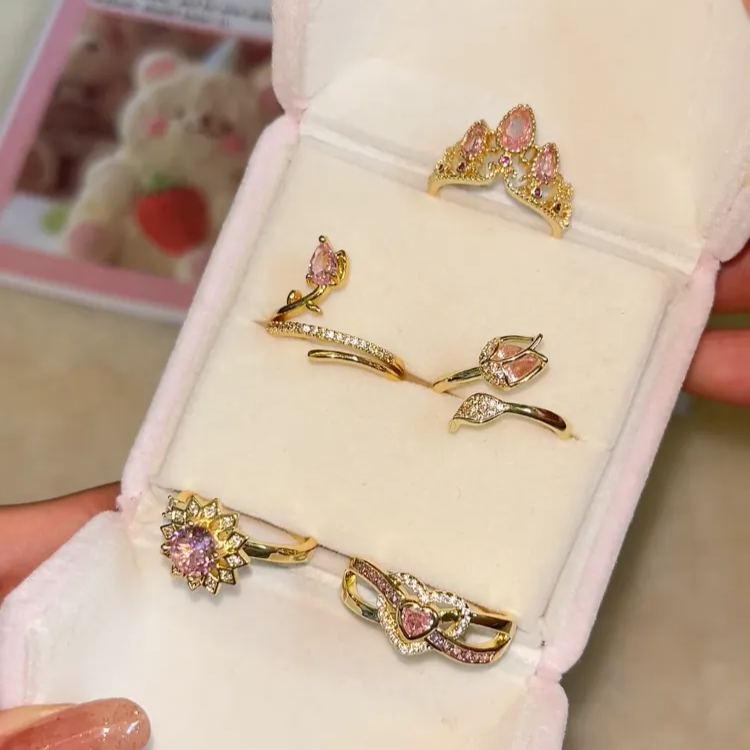 Same as viral video | Set Brand Founder Creative Jewelry - Pink Ring Set