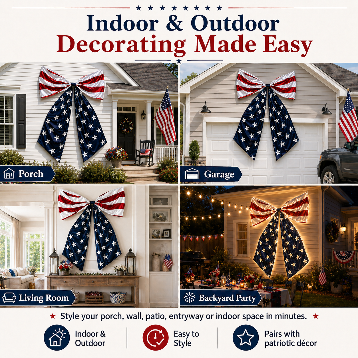 Lighted Extra Large American Flag Bow-EASESTER