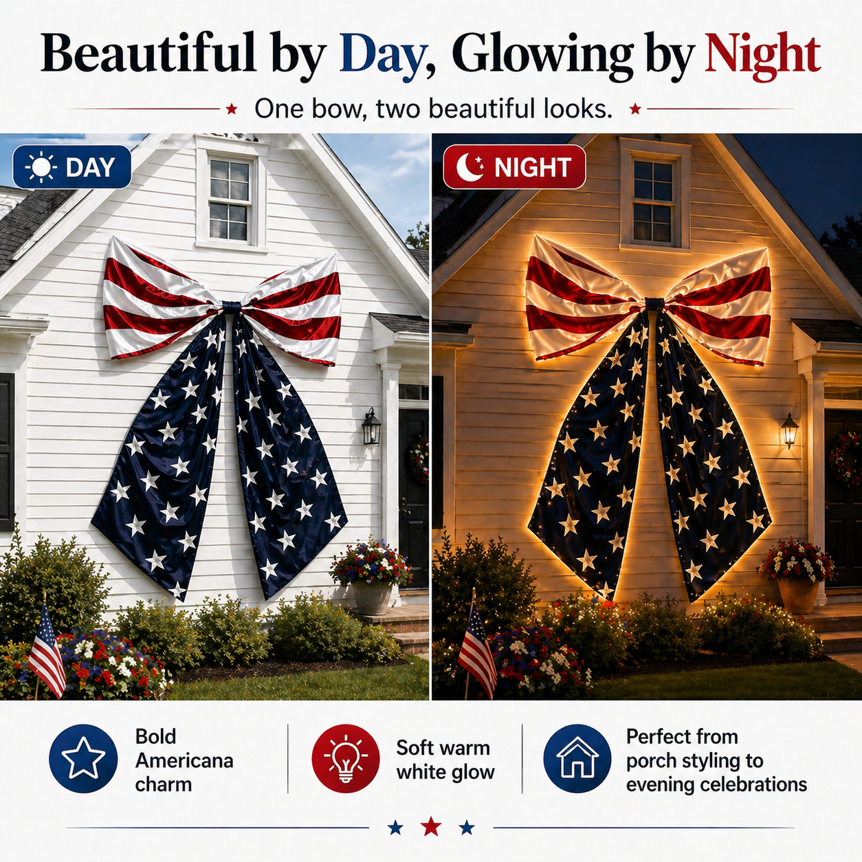 Lighted Extra Large American Flag Bow-EASESTER