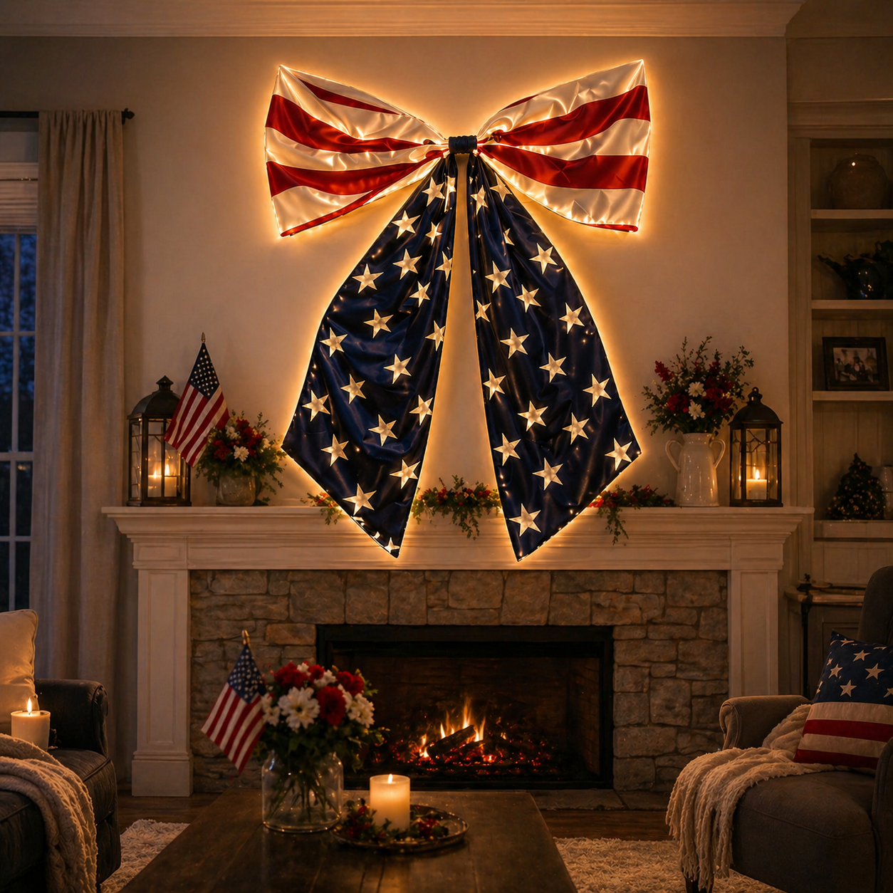 Lighted Extra Large American Flag Bow-EASESTER