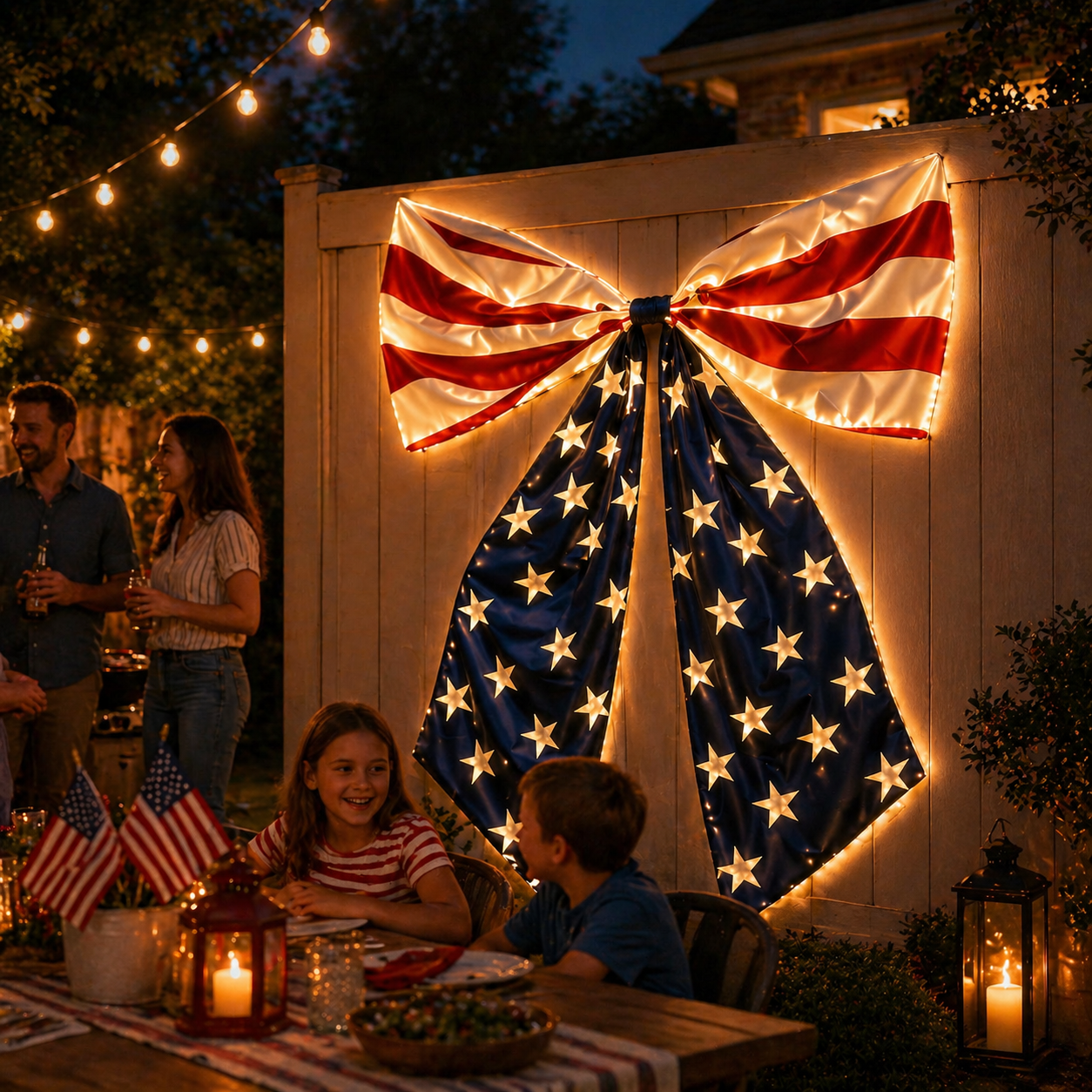 Lighted Extra Large American Flag Bow-EASESTER