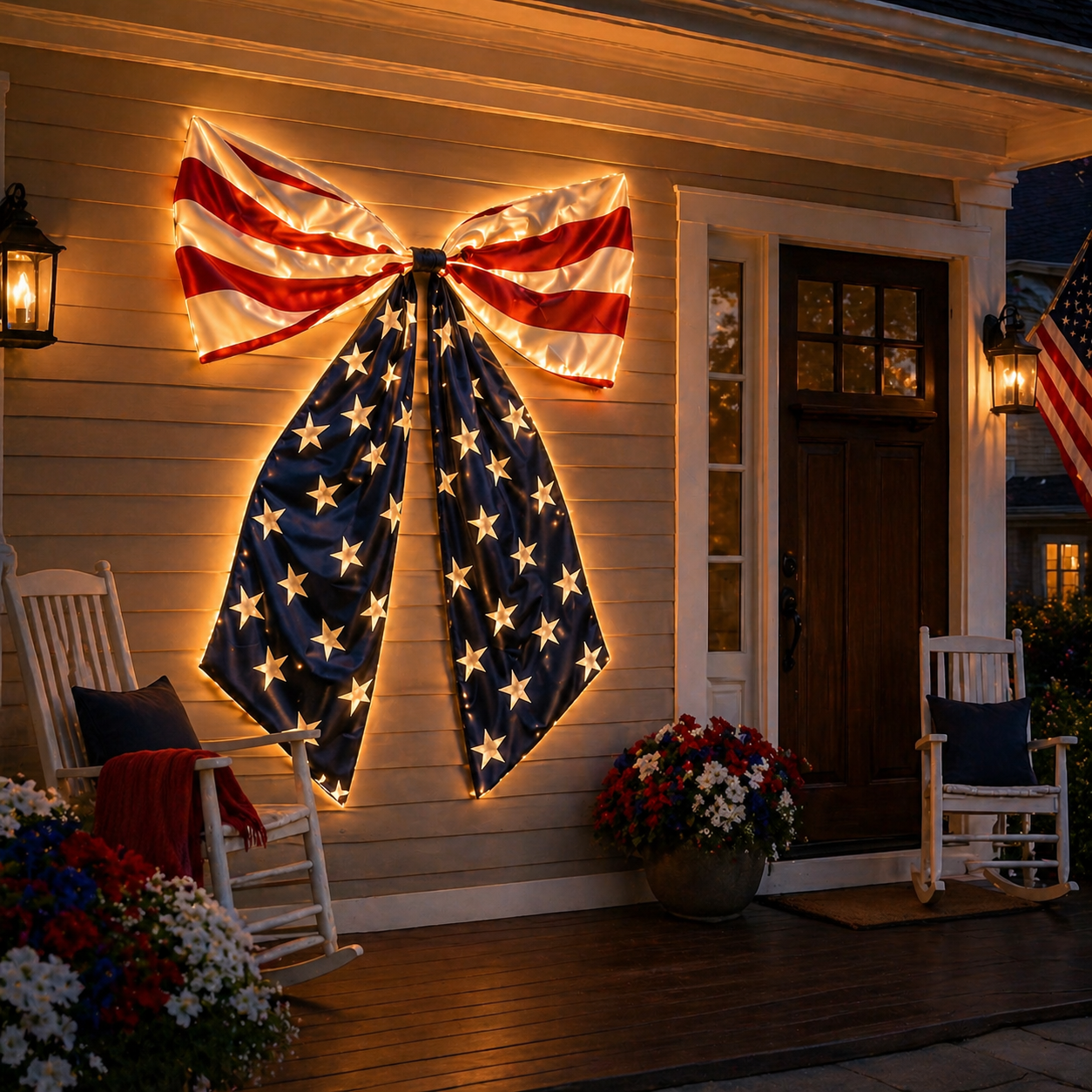 Lighted Extra Large American Flag Bow-EASESTER