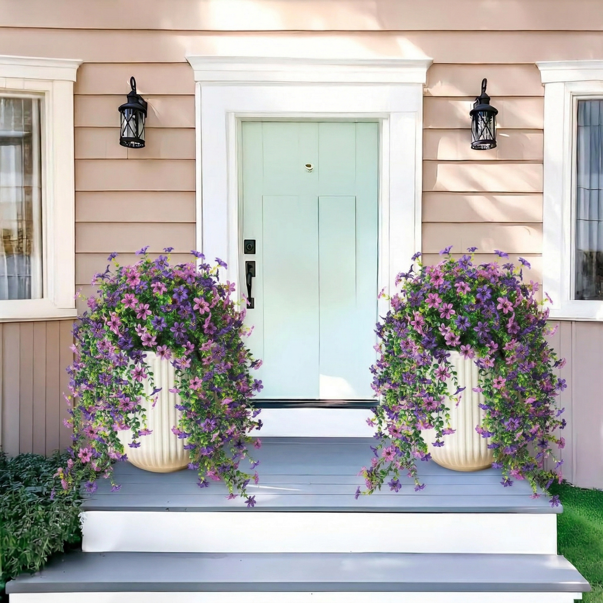 2 PCS Outdoor Cascading Daisy & Eucalyptus Florals – UV Resistant Hanging Faux Flower Bundles-EASESTER