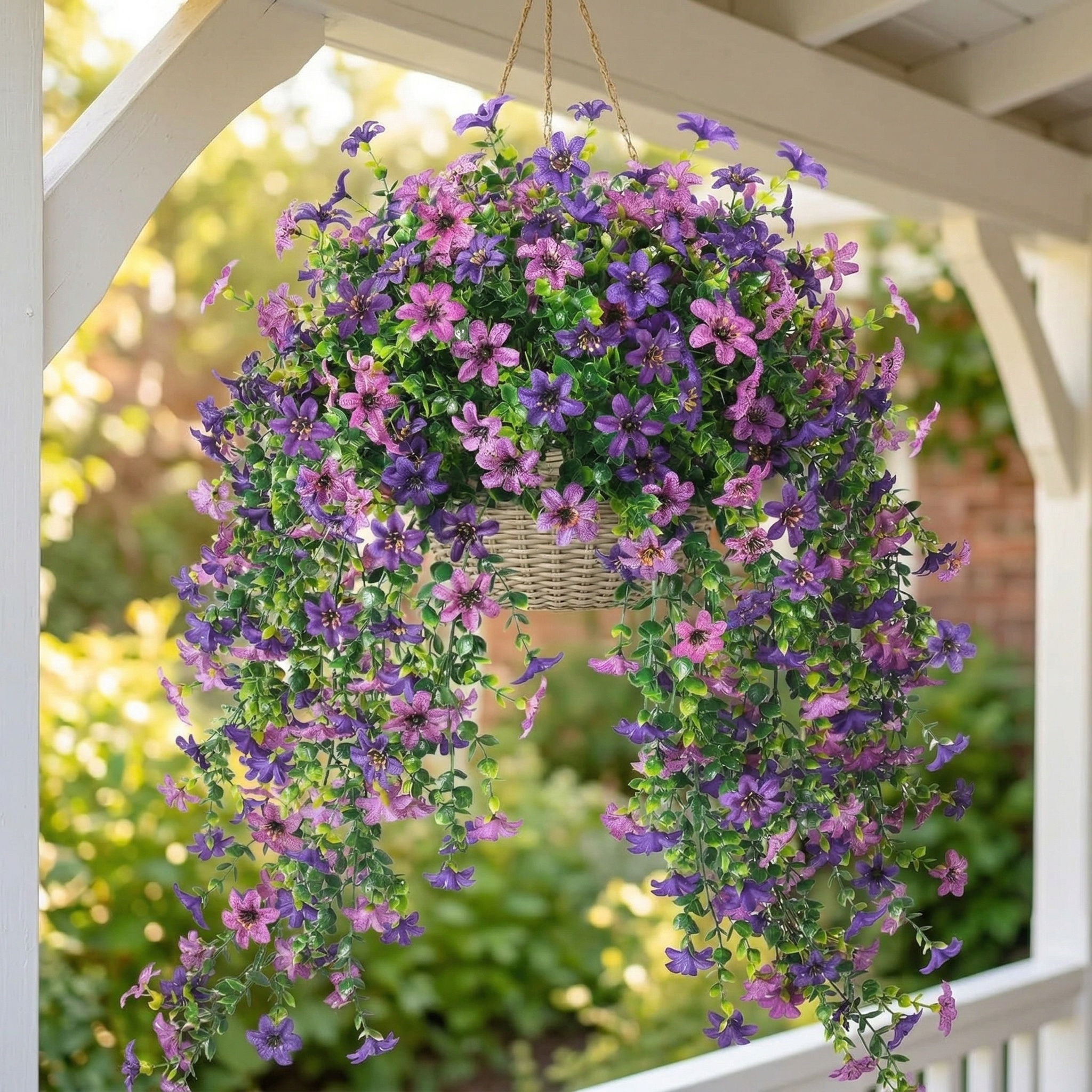 2 PCS Outdoor Cascading Daisy & Eucalyptus Florals – UV Resistant Hanging Faux Flower Bundles-EASESTER