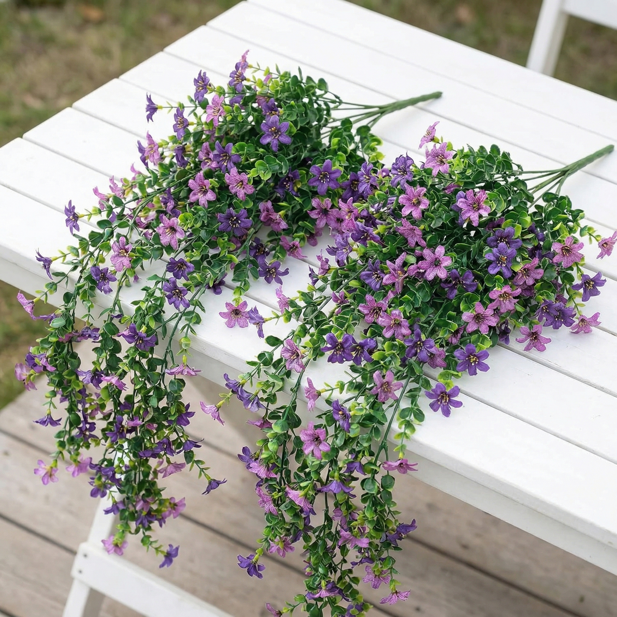 2 PCS Outdoor Cascading Daisy & Eucalyptus Florals – UV Resistant Hanging Faux Flower Bundles-EASESTER