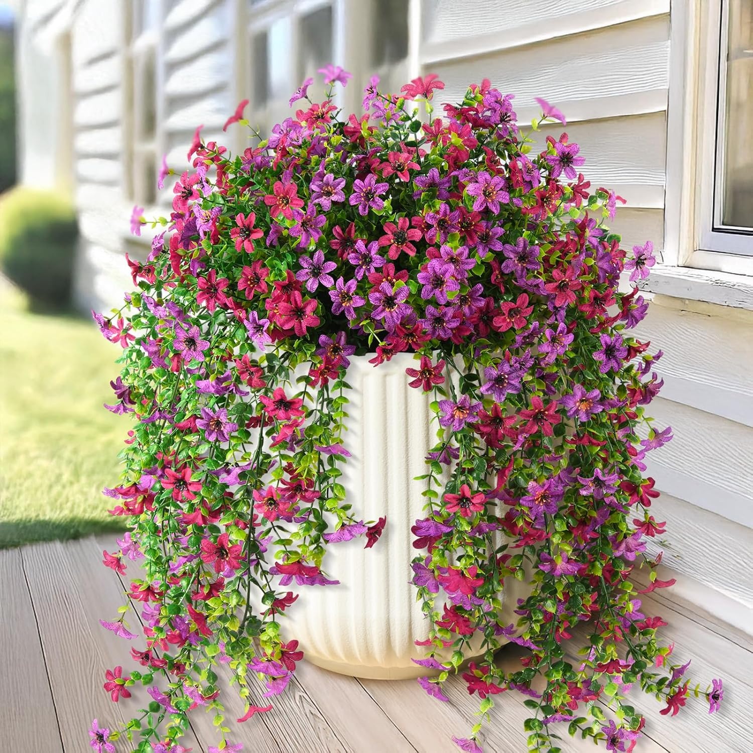 2 PCS Outdoor Cascading Daisy & Eucalyptus Florals – UV Resistant Hanging Faux Flower Bundles-EASESTER