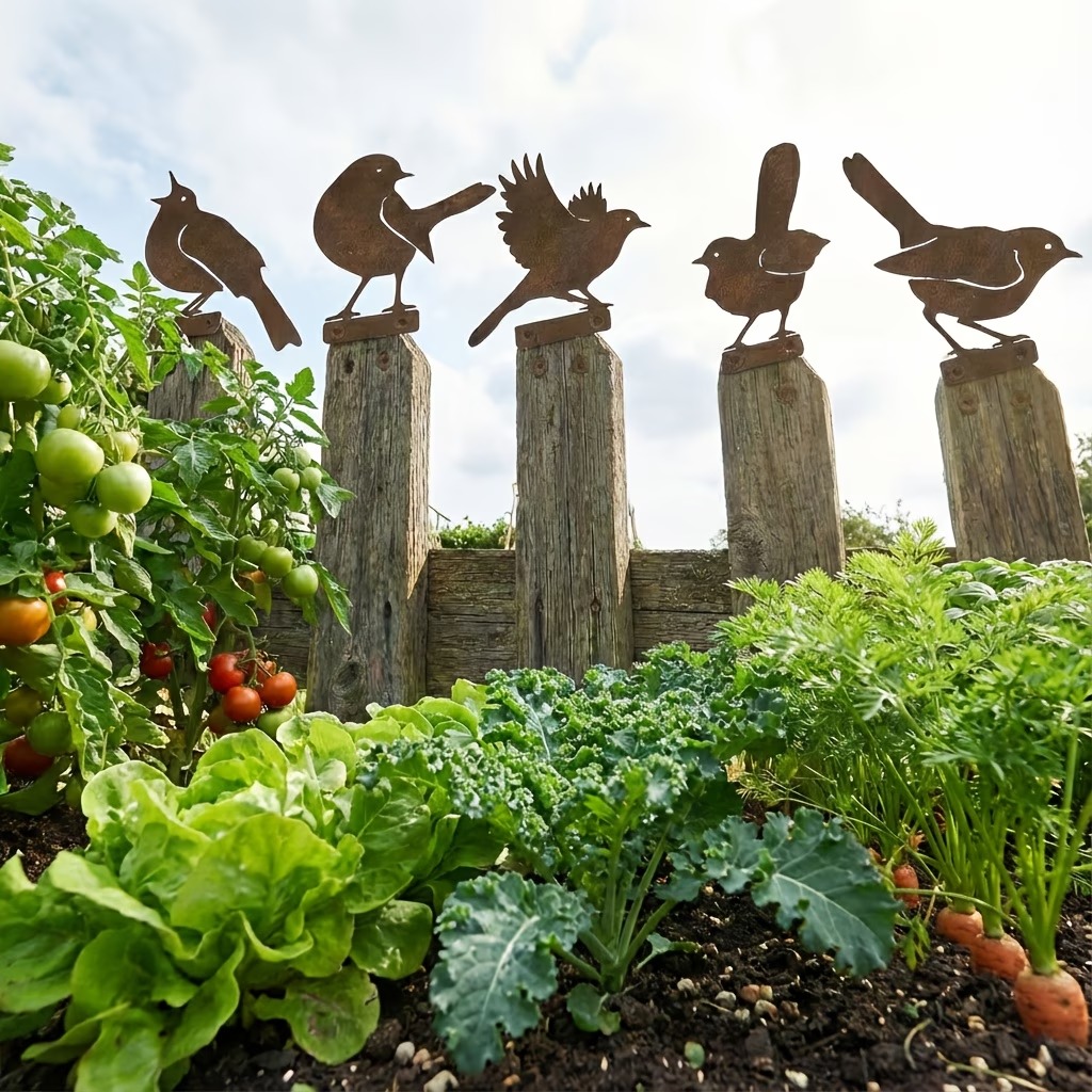 5-Piece Lifelike Rusty Metal Bird Silhouettes Garden Art-EASESTER