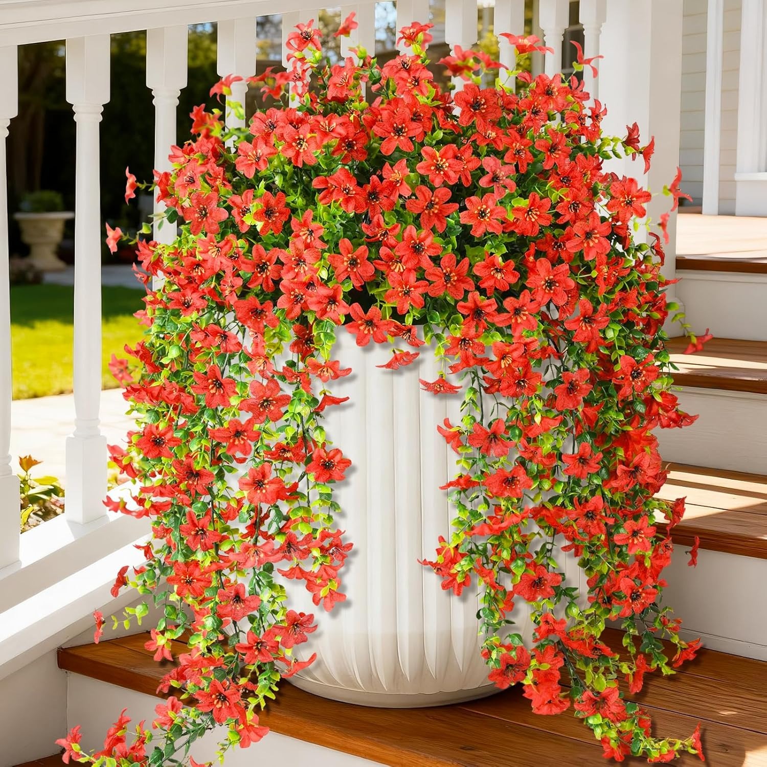 2 PCS Outdoor Cascading Daisy & Eucalyptus Florals – UV Resistant Hanging Faux Flower Bundles-EASESTER